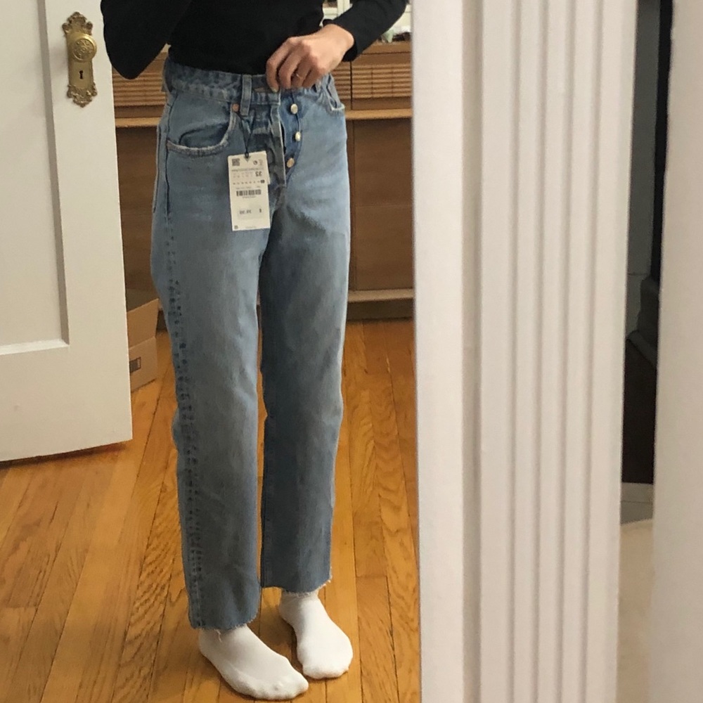 Zara Hi-Rise Ankle Length Straight Denim Jeans NEW